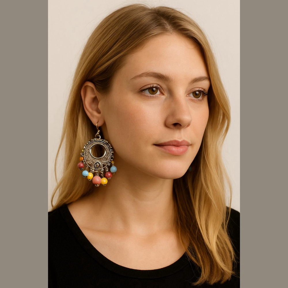 Unbranded Silver Tone Multicolor Beaded Drop Earrings